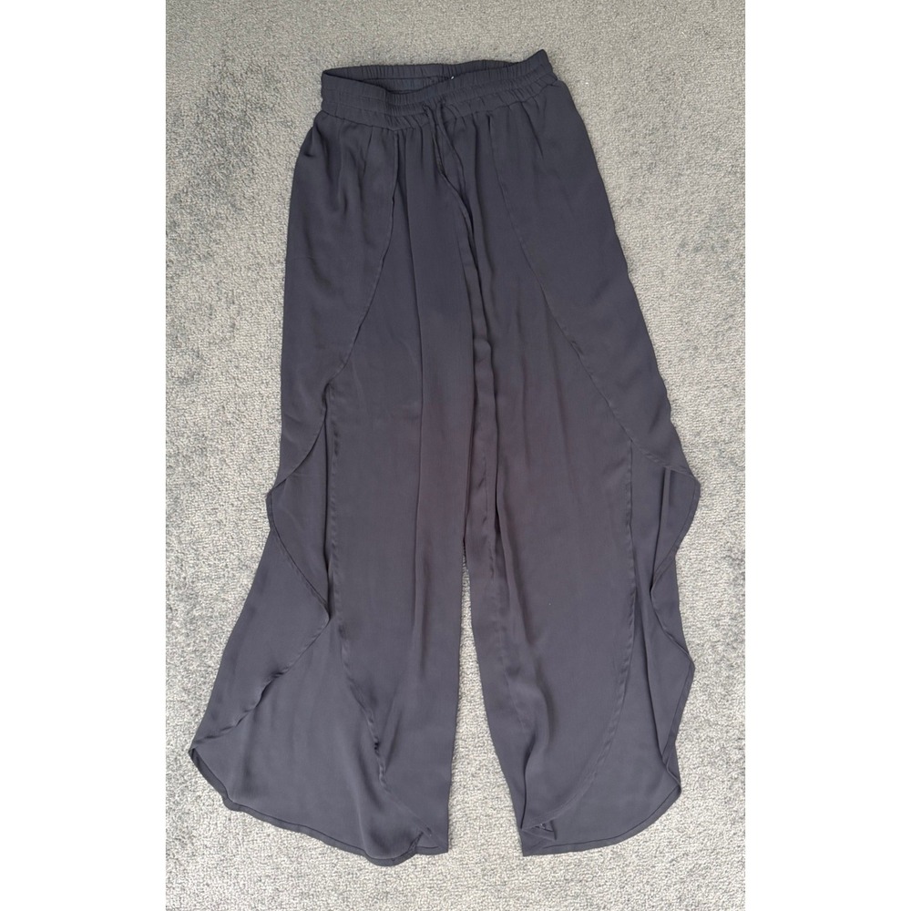Time and Tru Womens Small Black Wide Leg Tulip Hem Drawstring Pants 3942